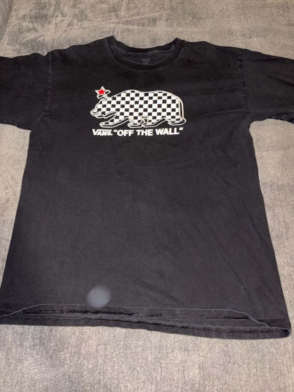 Vans California Bear Checkered Graphic T-Shirt Large Black